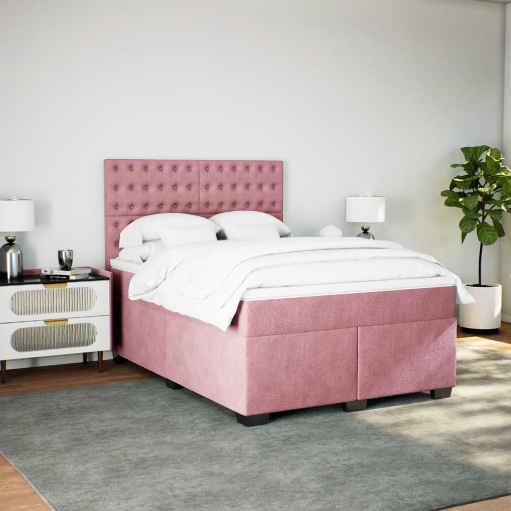 Boxspring met matras fluweel roze 140x200 cm is nu te koop bij PeponiXL, paradijselijk wonen!