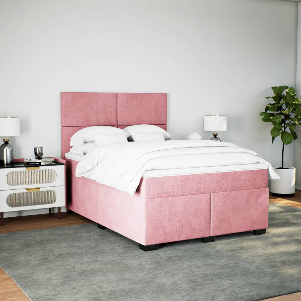Boxspring met matras fluweel roze 160x200 cm is nu te koop bij PeponiXL, paradijselijk wonen!