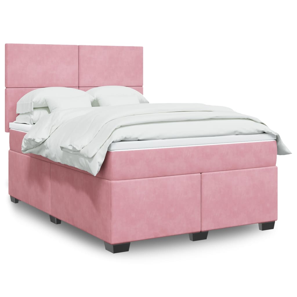 Boxspring met matras fluweel roze 160x200 cm is nu te koop bij PeponiXL, paradijselijk wonen!