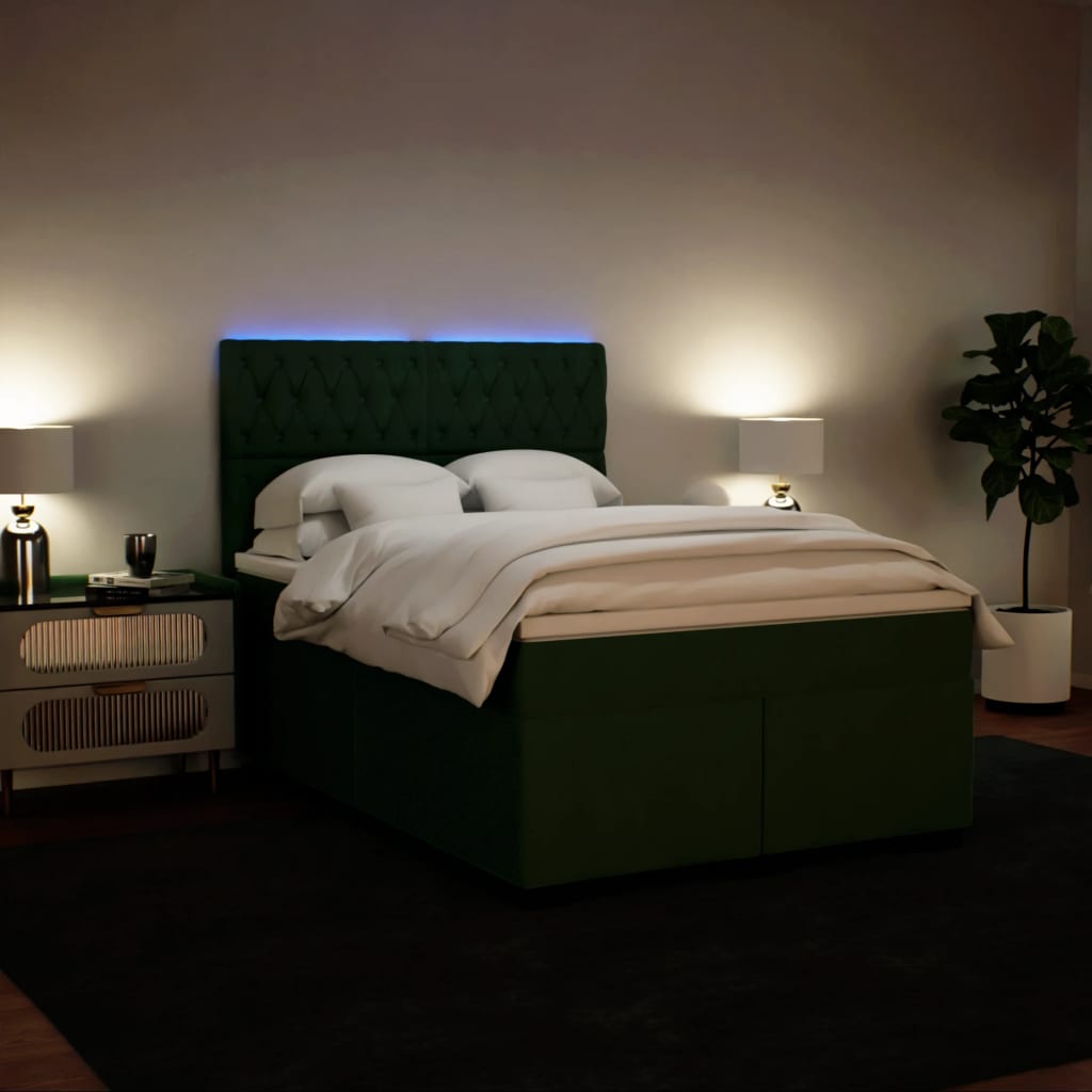 Boxspring met matras fluweel donkergroen 160x200 cm is nu te koop bij PeponiXL, paradijselijk wonen!