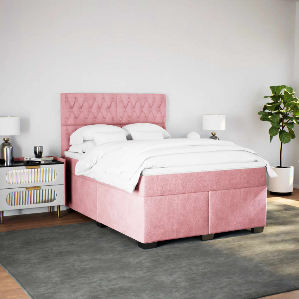 Boxspring met matras fluweel roze 160x200 cm is nu te koop bij PeponiXL, paradijselijk wonen!