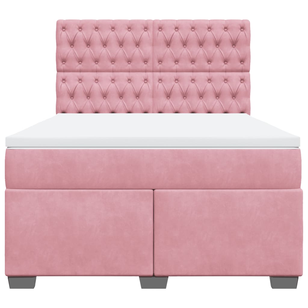 Boxspring met matras fluweel roze 160x200 cm is nu te koop bij PeponiXL, paradijselijk wonen!