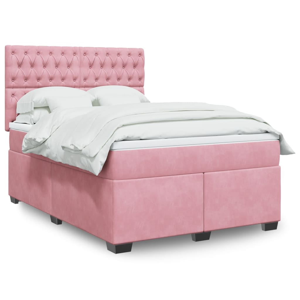 Boxspring met matras fluweel roze 160x200 cm is nu te koop bij PeponiXL, paradijselijk wonen!