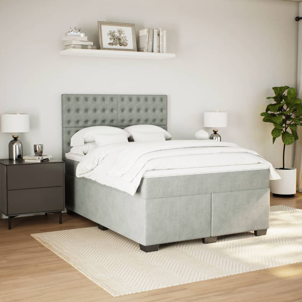 Boxspring met matras fluweel lichtgrijs 160x200 cm is nu te koop bij PeponiXL, paradijselijk wonen!