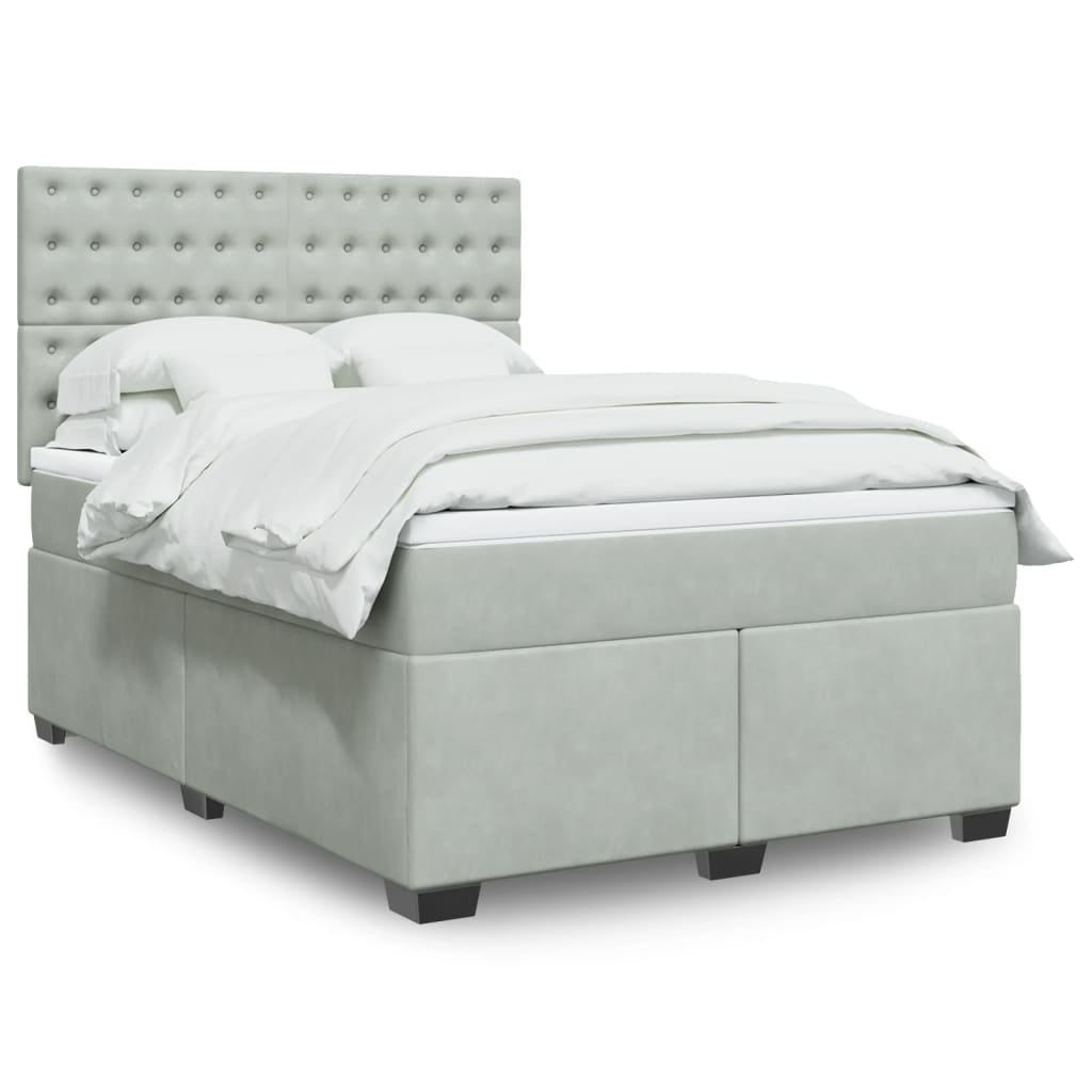 Boxspring met matras fluweel lichtgrijs 160x200 cm is nu te koop bij PeponiXL, paradijselijk wonen!
