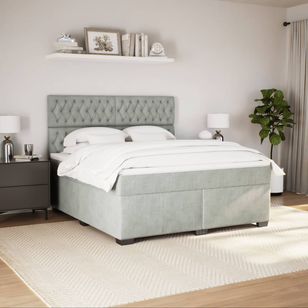 Boxspring met matras fluweel lichtgrijs 180x200 cm is nu te koop bij PeponiXL, paradijselijk wonen!