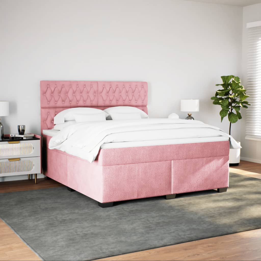 Boxspring met matras fluweel roze 180x200 cm is nu te koop bij PeponiXL, paradijselijk wonen!