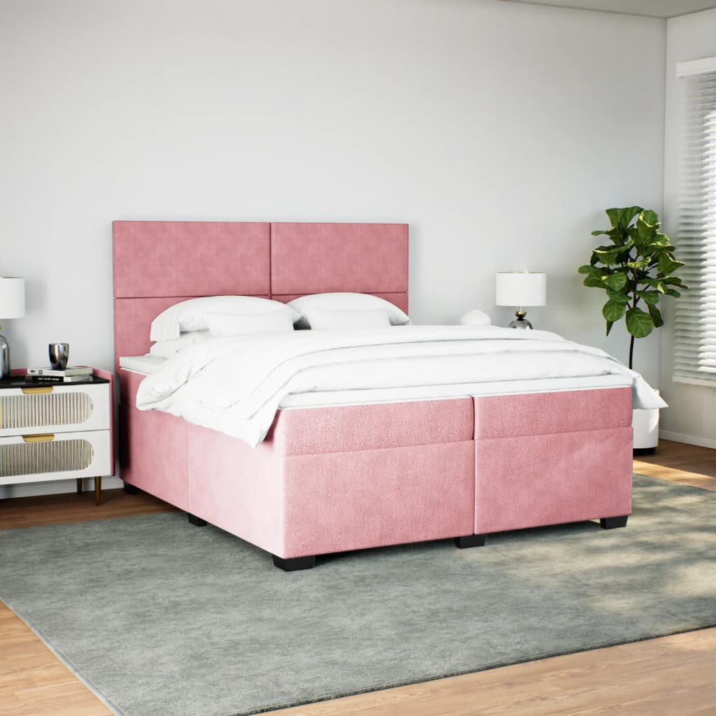 Boxspring met matras fluweel roze 200x200 cm is nu te koop bij PeponiXL, paradijselijk wonen!
