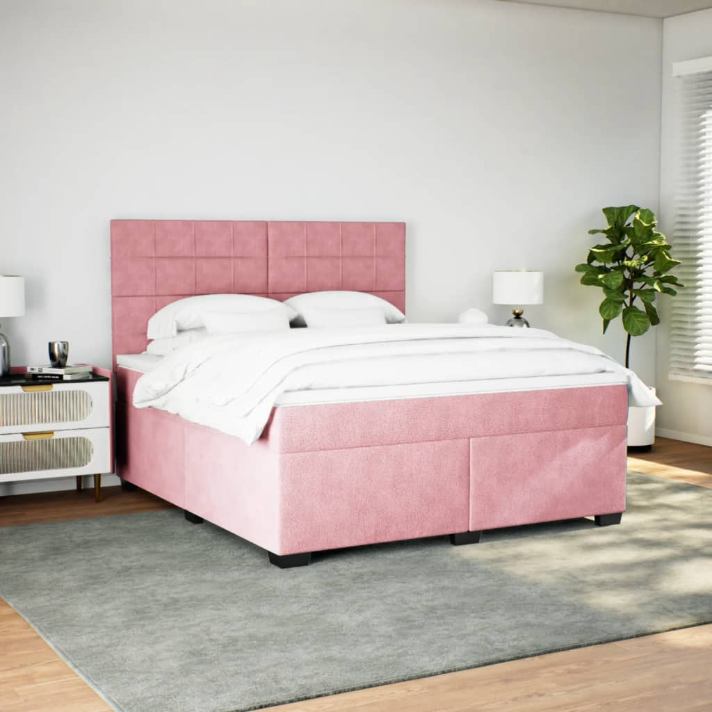 Boxspring met matras fluweel roze 200x200 cm is nu te koop bij PeponiXL, paradijselijk wonen!