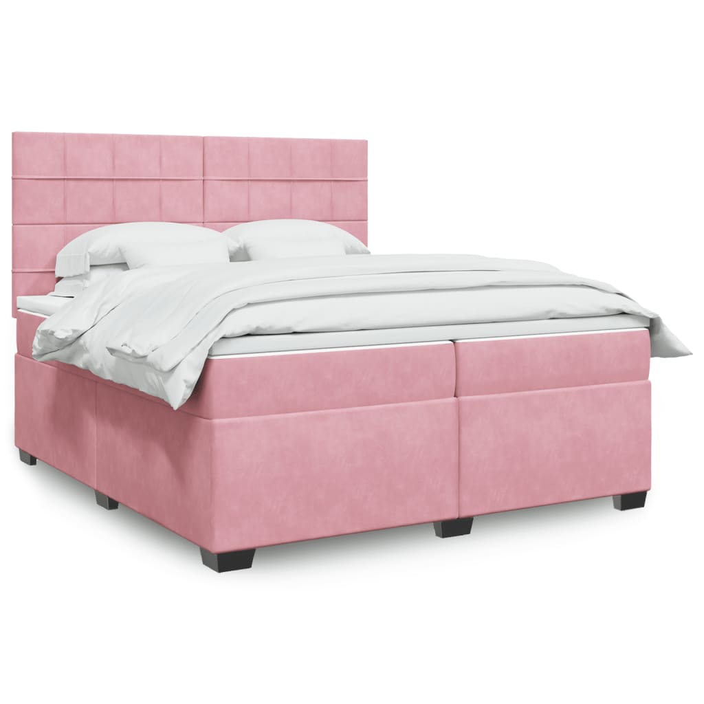 Boxspring met matras fluweel roze 200x200 cm is nu te koop bij PeponiXL, paradijselijk wonen!