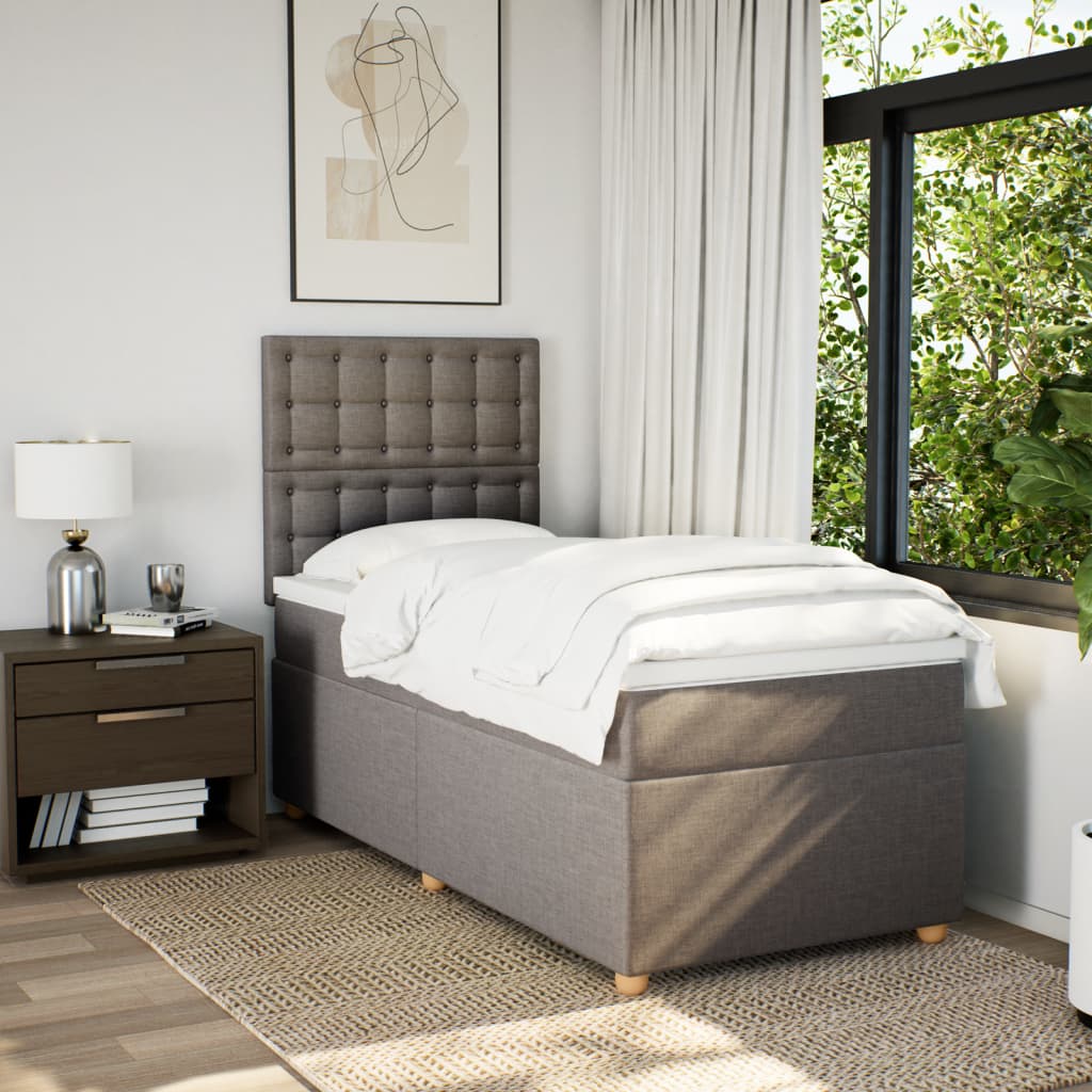 Boxspring met matras stof taupe 90x190 cm is nu te koop bij PeponiXL, paradijselijk wonen!
