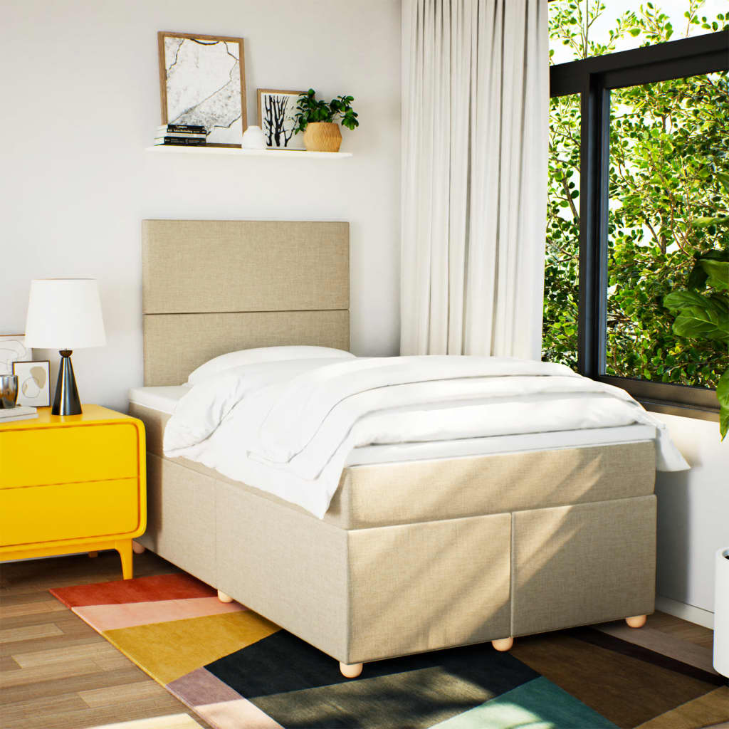 Boxspring met matras stof crèmekleurig 120x200 cm is nu te koop bij PeponiXL, paradijselijk wonen!