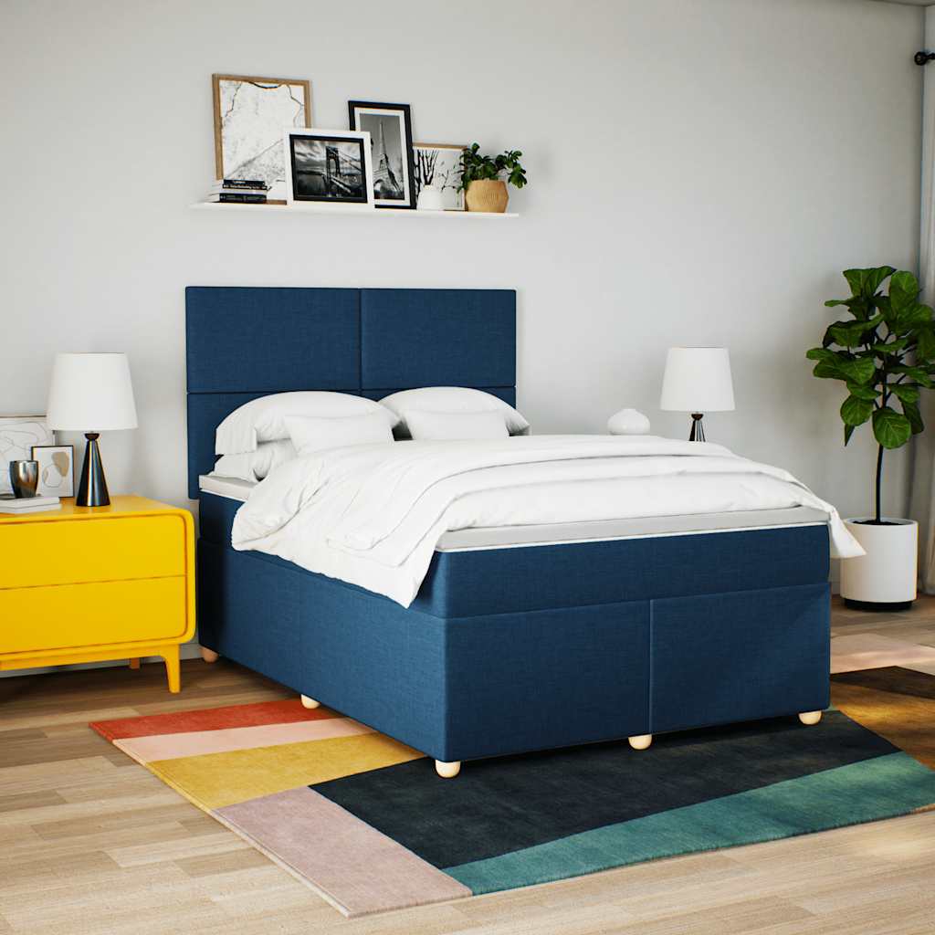 Boxspring met matras stof blauw 140x190 cm is nu te koop bij PeponiXL, paradijselijk wonen!