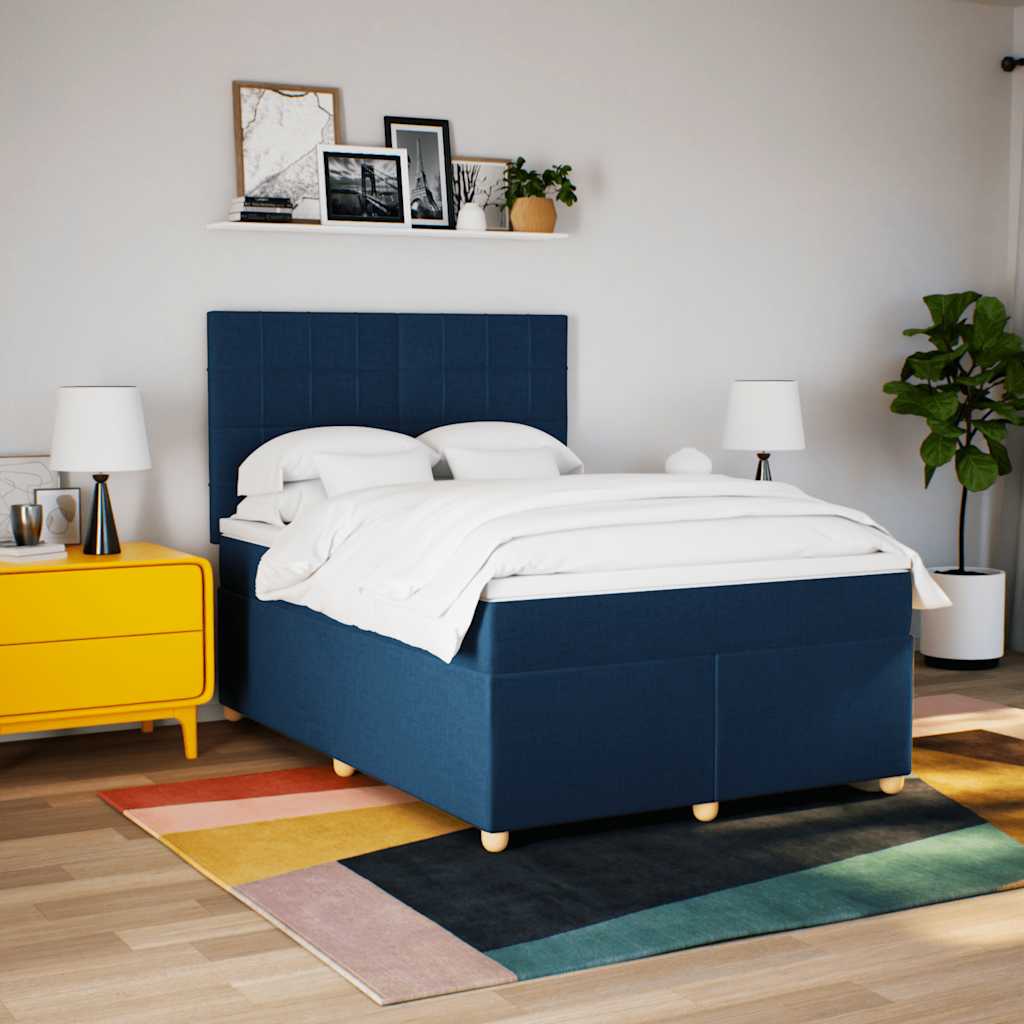 Boxspring met matras stof blauw 140x190 cm is nu te koop bij PeponiXL, paradijselijk wonen!
