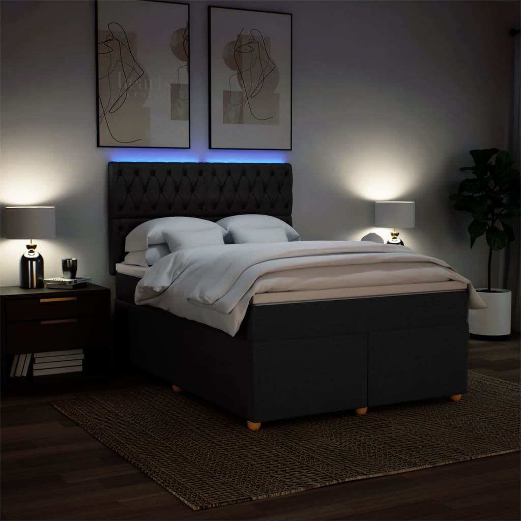 Boxspring met matras stof zwart 140x190 cm is nu te koop bij PeponiXL, paradijselijk wonen!