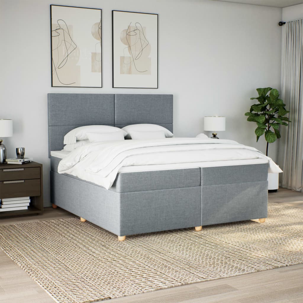 Boxspring met matras stof lichtgrijs 200x200 cm is nu te koop bij PeponiXL, paradijselijk wonen!
