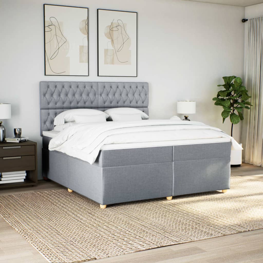 Boxspring met matras stof lichtgrijs 200x200 cm is nu te koop bij PeponiXL, paradijselijk wonen!