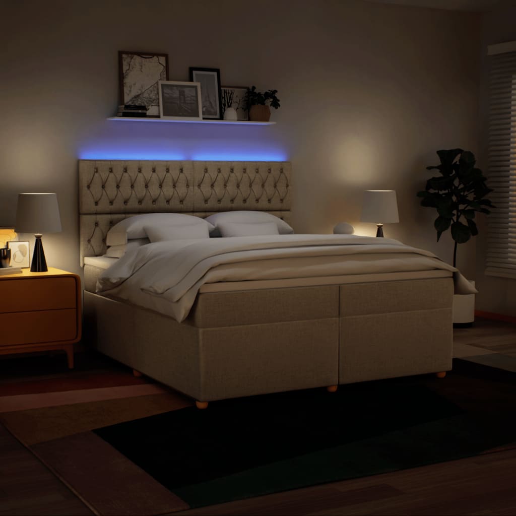 Boxspring met matras stof crèmekleurig 200x200 cm is nu te koop bij PeponiXL, paradijselijk wonen!