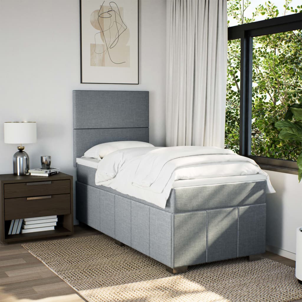 Boxspring met matras stof lichtgrijs 90x190 cm is nu te koop bij PeponiXL, paradijselijk wonen!