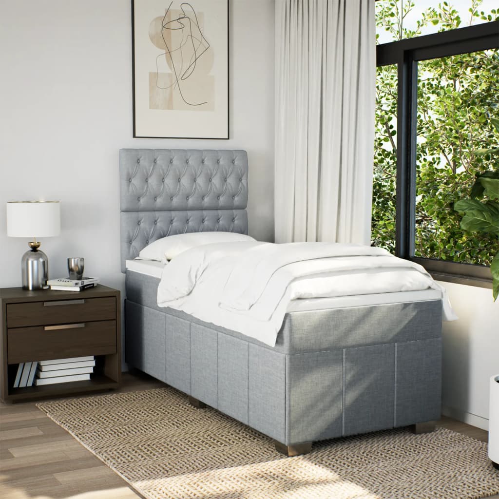 Boxspring met matras stof lichtgrijs 90x190 cm is nu te koop bij PeponiXL, paradijselijk wonen!