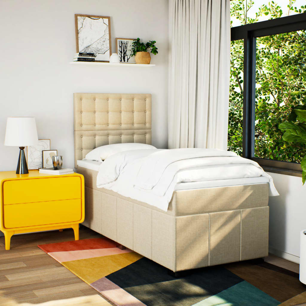 Boxspring met matras stof crèmekleurig 90x190 cm is nu te koop bij PeponiXL, paradijselijk wonen!