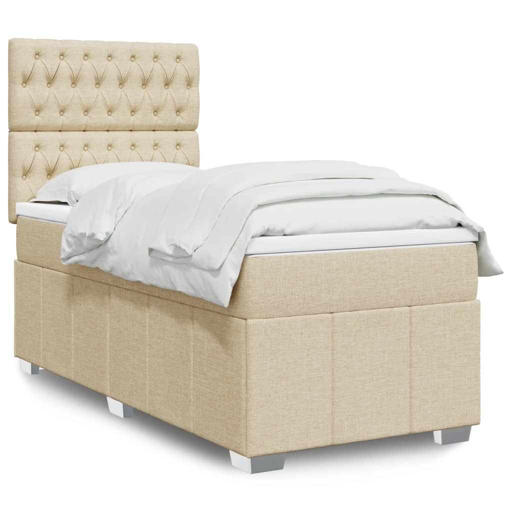 Boxspring met matras stof crèmekleurig 90x200 cm is nu te koop bij PeponiXL, paradijselijk wonen!