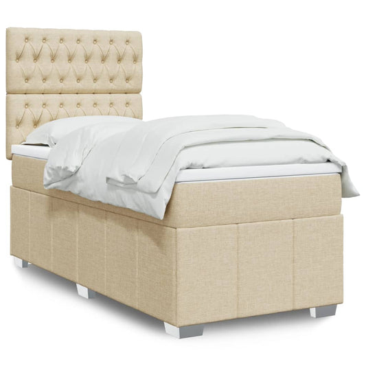 Boxspring met matras stof crèmekleurig 90x200 cm is nu te koop bij PeponiXL, paradijselijk wonen!