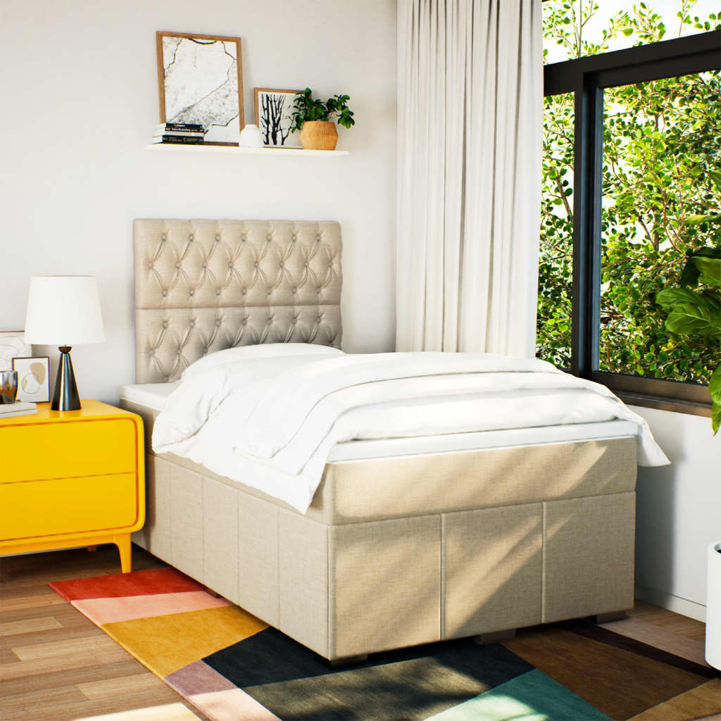 Boxspring met matras stof crèmekleurig 120x190 cm is nu te koop bij PeponiXL, paradijselijk wonen!