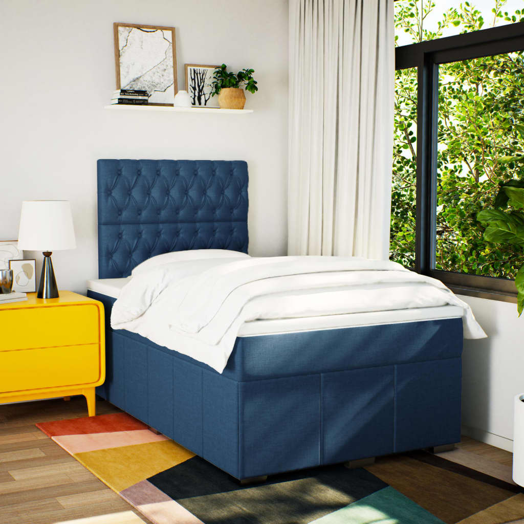 Boxspring met matras stof blauw 120x190 cm is nu te koop bij PeponiXL, paradijselijk wonen!
