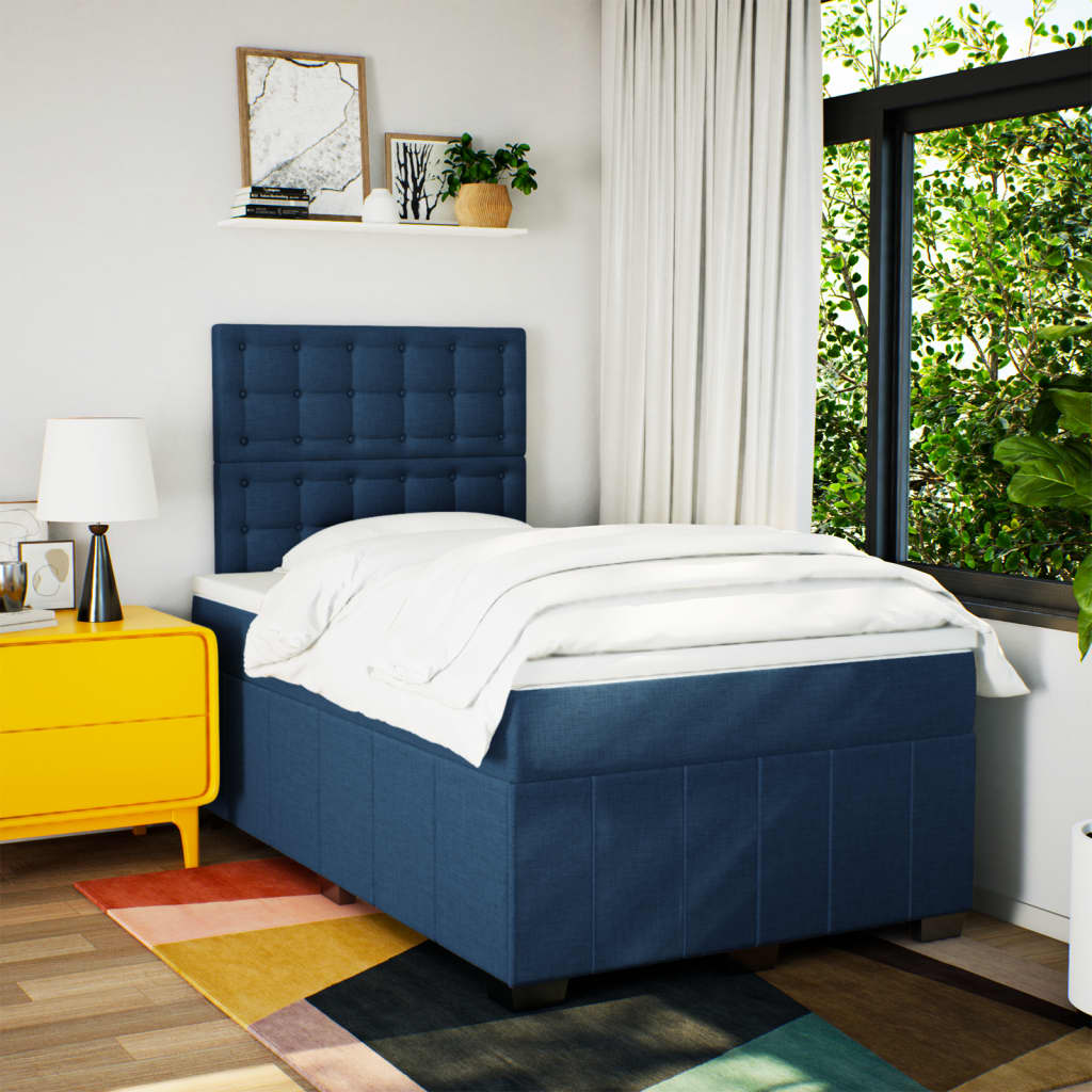 Boxspring met matras stof blauw 120x190 cm is nu te koop bij PeponiXL, paradijselijk wonen!