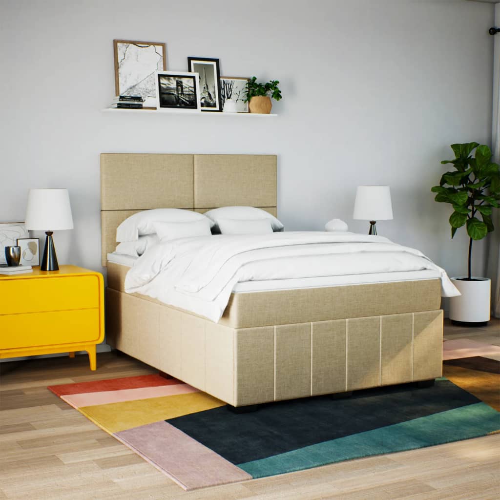 Boxspring met matras stof crèmekleurig 140x200 cm is nu te koop bij PeponiXL, paradijselijk wonen!