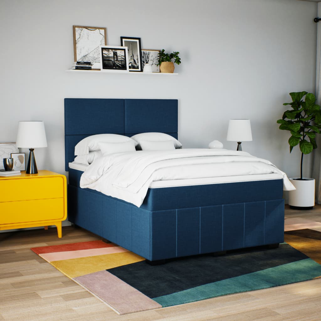 Boxspring met matras stof blauw 140x200 cm is nu te koop bij PeponiXL, paradijselijk wonen!