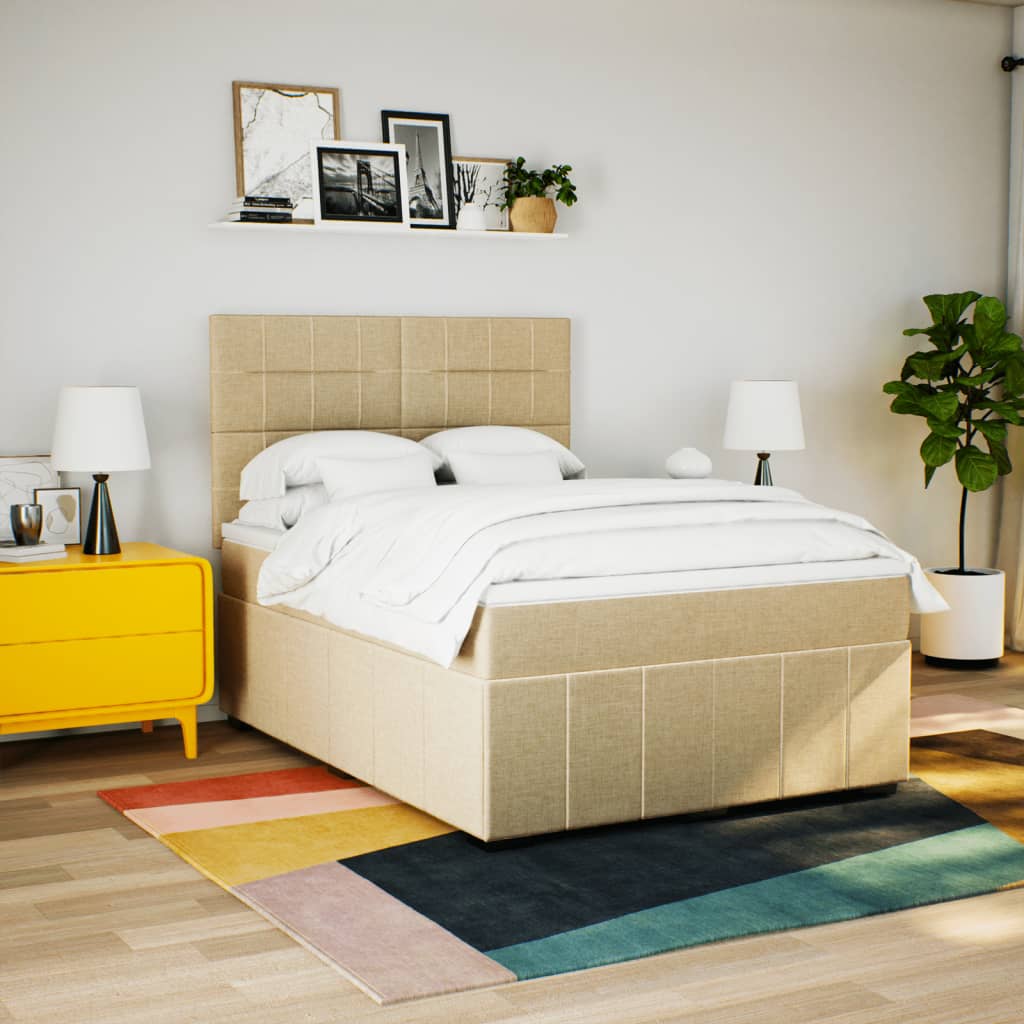 Boxspring met matras stof crèmekleurig 140x200 cm is nu te koop bij PeponiXL, paradijselijk wonen!