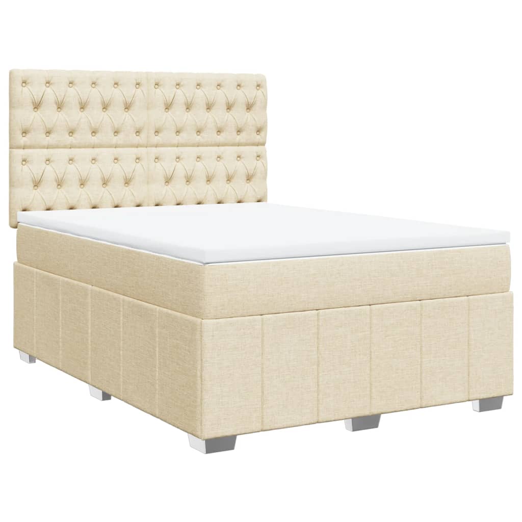 Boxspring met matras stof crèmekleurig 140x200 cm is nu te koop bij PeponiXL, paradijselijk wonen!