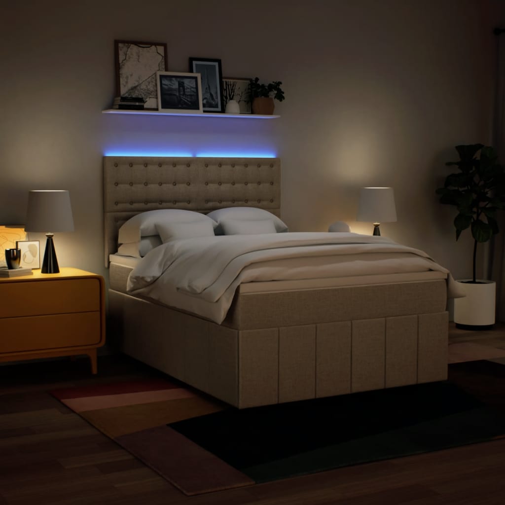 Boxspring met matras stof crèmekleurig 140x200 cm is nu te koop bij PeponiXL, paradijselijk wonen!