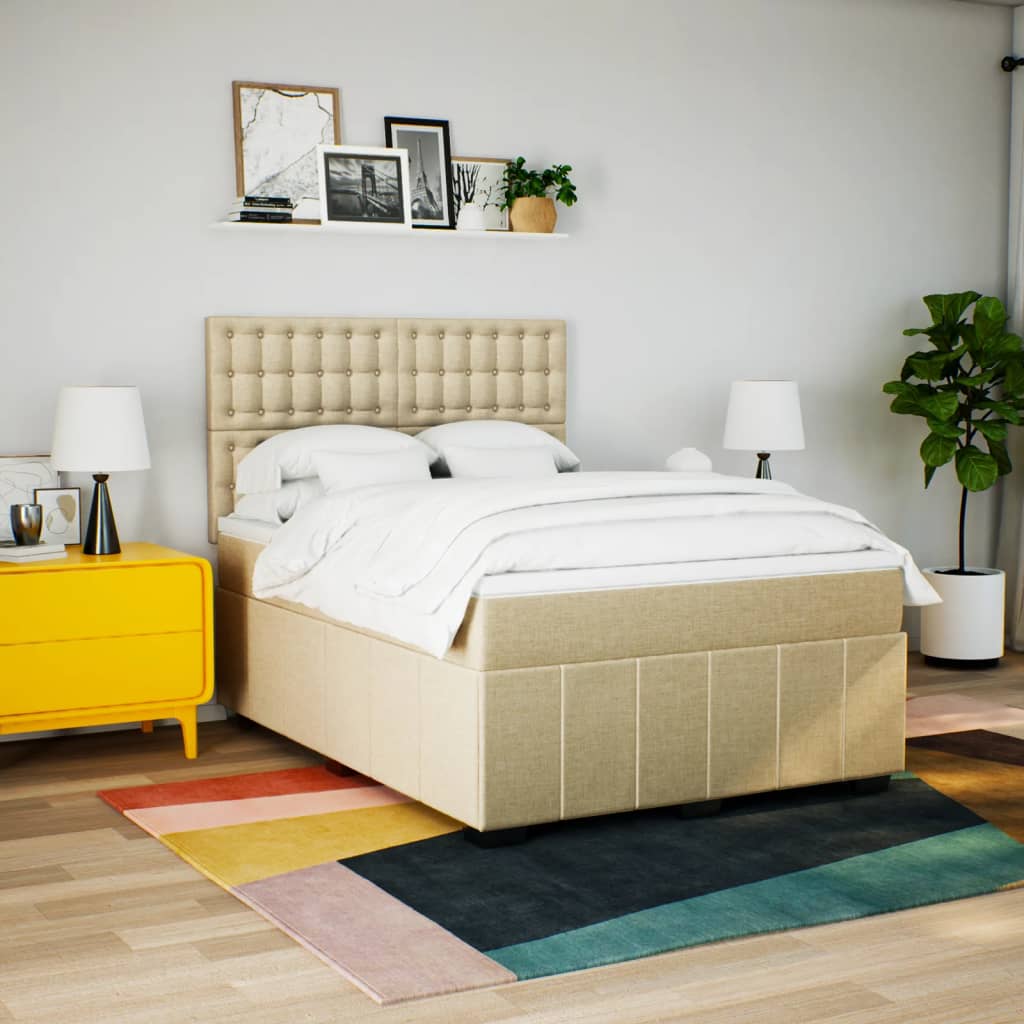 Boxspring met matras stof crèmekleurig 140x200 cm is nu te koop bij PeponiXL, paradijselijk wonen!