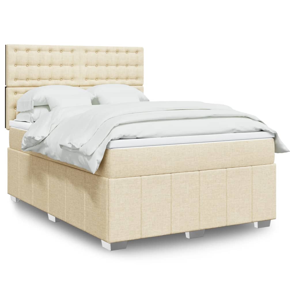 Boxspring met matras stof crèmekleurig 140x200 cm is nu te koop bij PeponiXL, paradijselijk wonen!