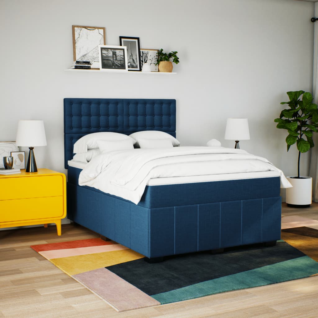 Boxspring met matras stof blauw 140x200 cm is nu te koop bij PeponiXL, paradijselijk wonen!