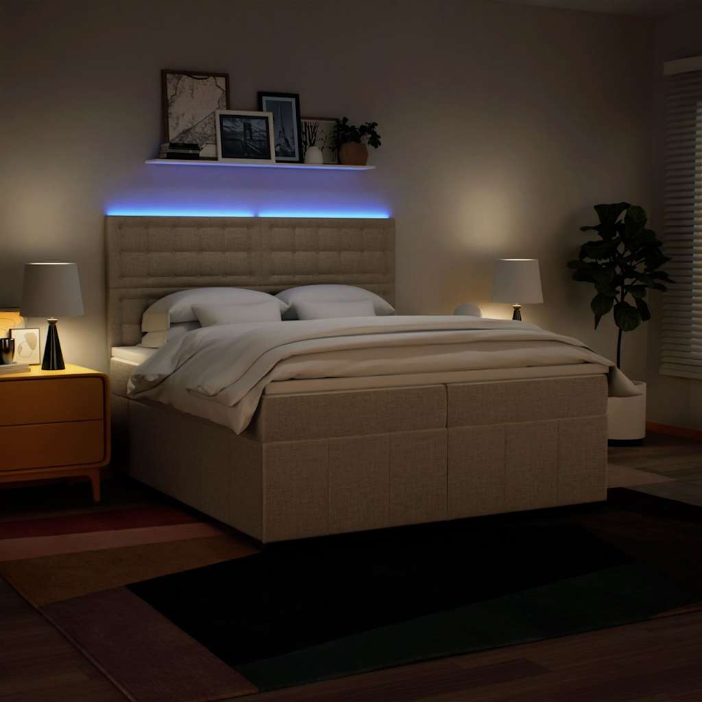 Boxspring met matras stof crèmekleurig 200x200 cm is nu te koop bij PeponiXL, paradijselijk wonen!