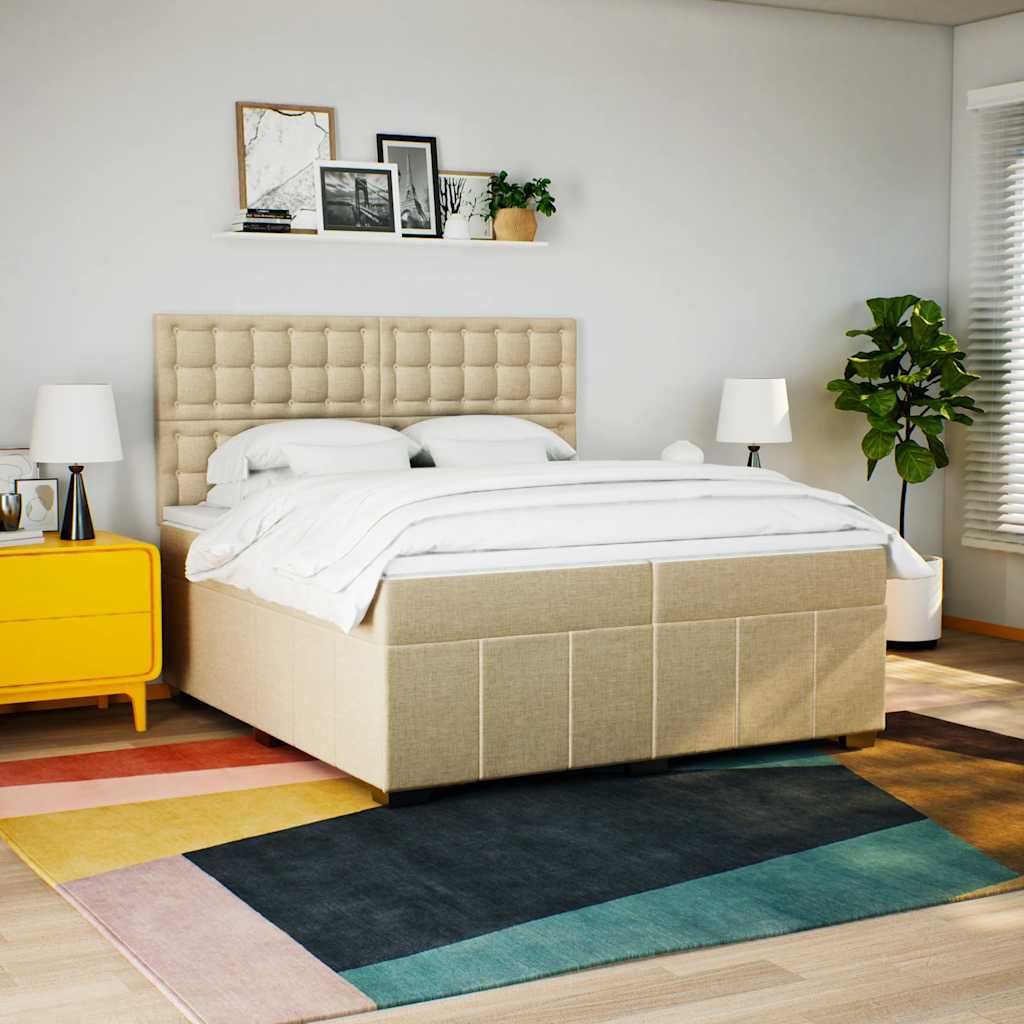 Boxspring met matras stof crèmekleurig 200x200 cm is nu te koop bij PeponiXL, paradijselijk wonen!