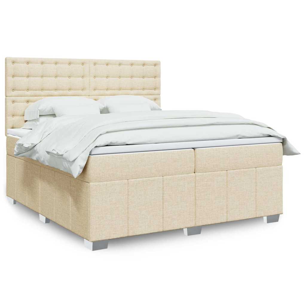 Boxspring met matras stof crèmekleurig 200x200 cm is nu te koop bij PeponiXL, paradijselijk wonen!
