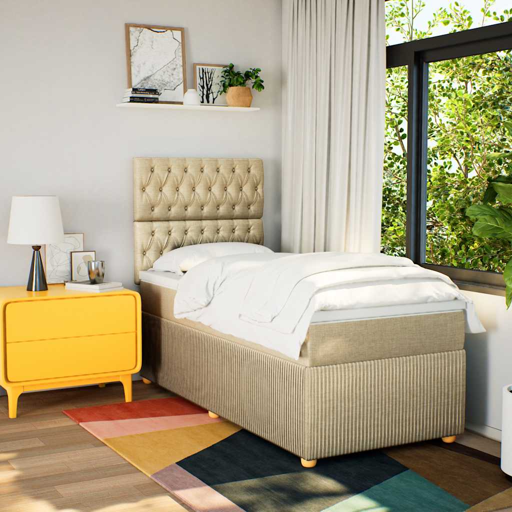 Boxspring met matras stof crèmekleurig 90x190 cm is nu te koop bij PeponiXL, paradijselijk wonen!