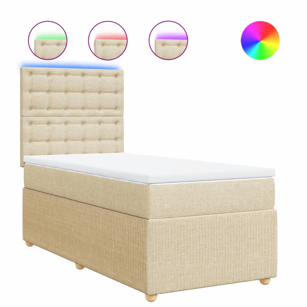 Boxspring met matras stof crèmekleurig 100x200 cm is nu te koop bij PeponiXL, paradijselijk wonen!