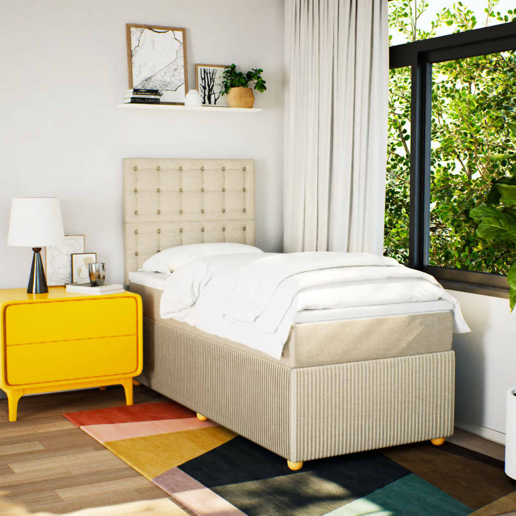 Boxspring met matras stof crèmekleurig 100x200 cm is nu te koop bij PeponiXL, paradijselijk wonen!