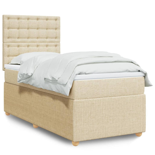 Boxspring met matras stof crèmekleurig 100x200 cm is nu te koop bij PeponiXL, paradijselijk wonen!
