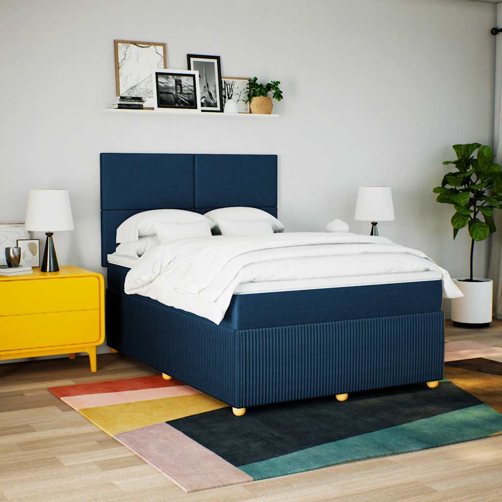 Boxspring met matras stof blauw 140x200 cm is nu te koop bij PeponiXL, paradijselijk wonen!