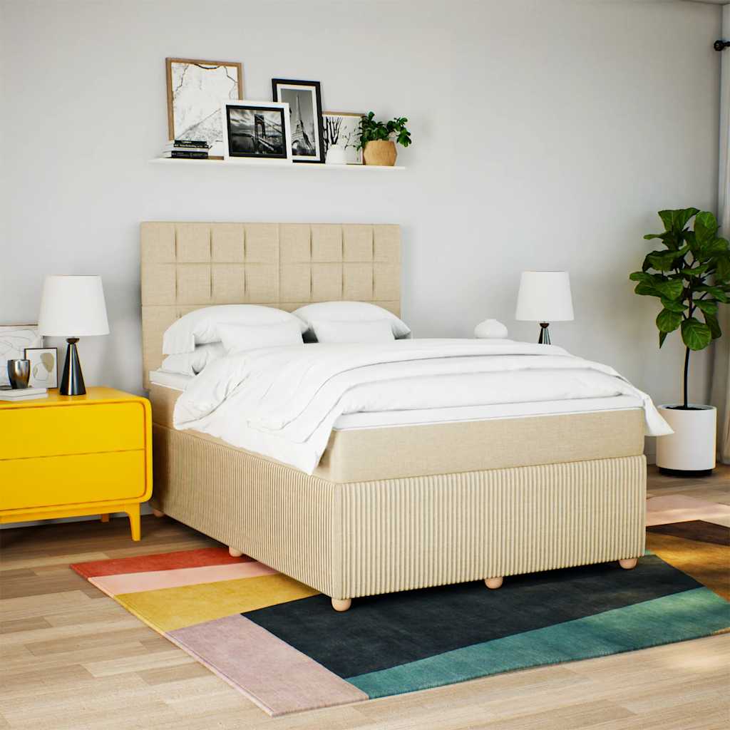 Boxspring met matras stof crèmekleurig 140x200 cm is nu te koop bij PeponiXL, paradijselijk wonen!