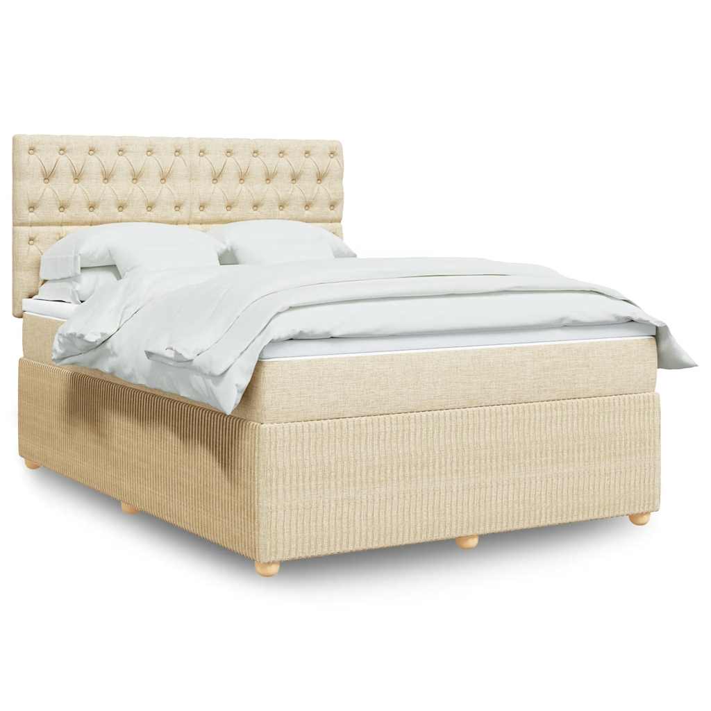 Boxspring met matras stof crèmekleurig 140x200 cm is nu te koop bij PeponiXL, paradijselijk wonen!