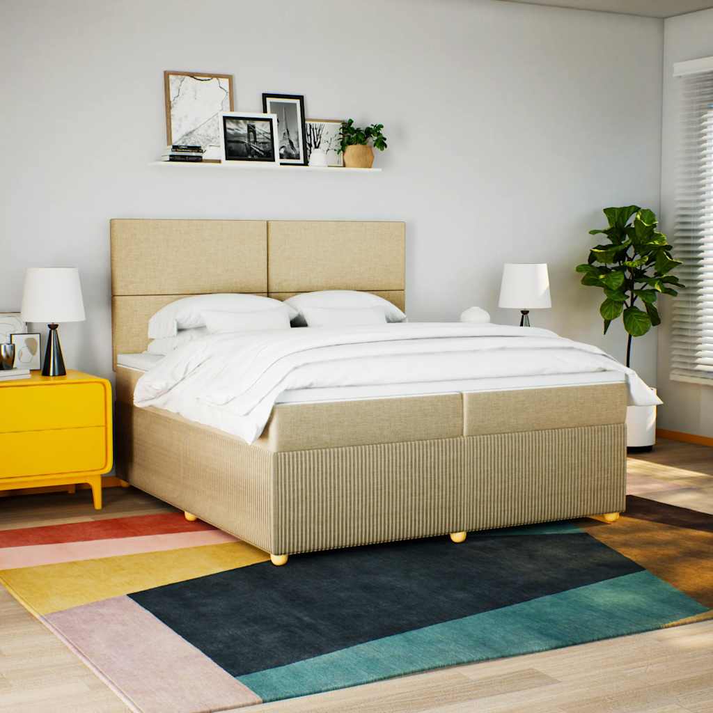 Boxspring met matras stof crèmekleurig 200x200 cm is nu te koop bij PeponiXL, paradijselijk wonen!