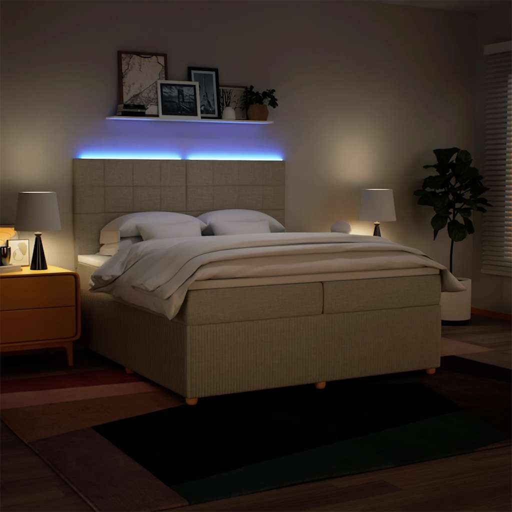 Boxspring met matras stof crèmekleurig 200x200 cm is nu te koop bij PeponiXL, paradijselijk wonen!